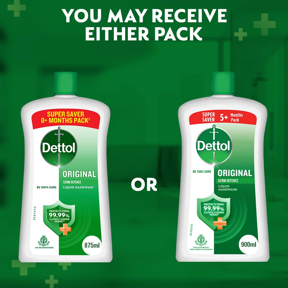 Dettol Liquid Handwash Bottle - Original Hand Wash- 875ml (Pack of 2) | Germ Defence Formula | 10x Better Germ Protection